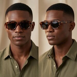 Mens Brown Tortoise Shell‎ Rectangular Sunglasses Retro Thick Frame Elegant Grey